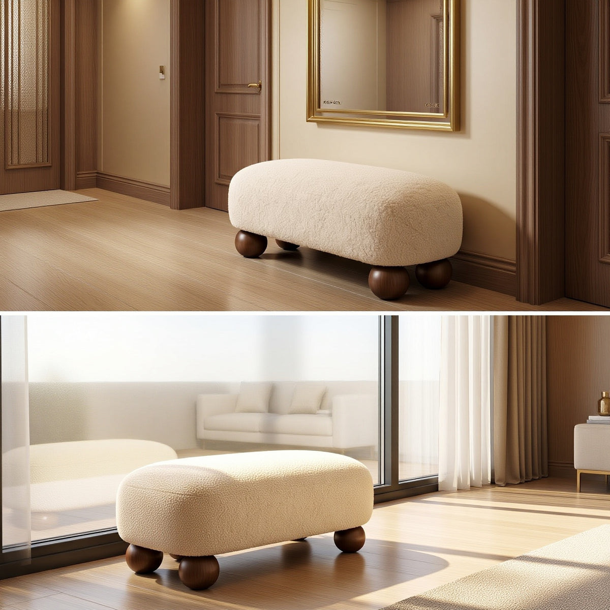 AAF Boucle Modern Rectangular Bench Stool for Living Room