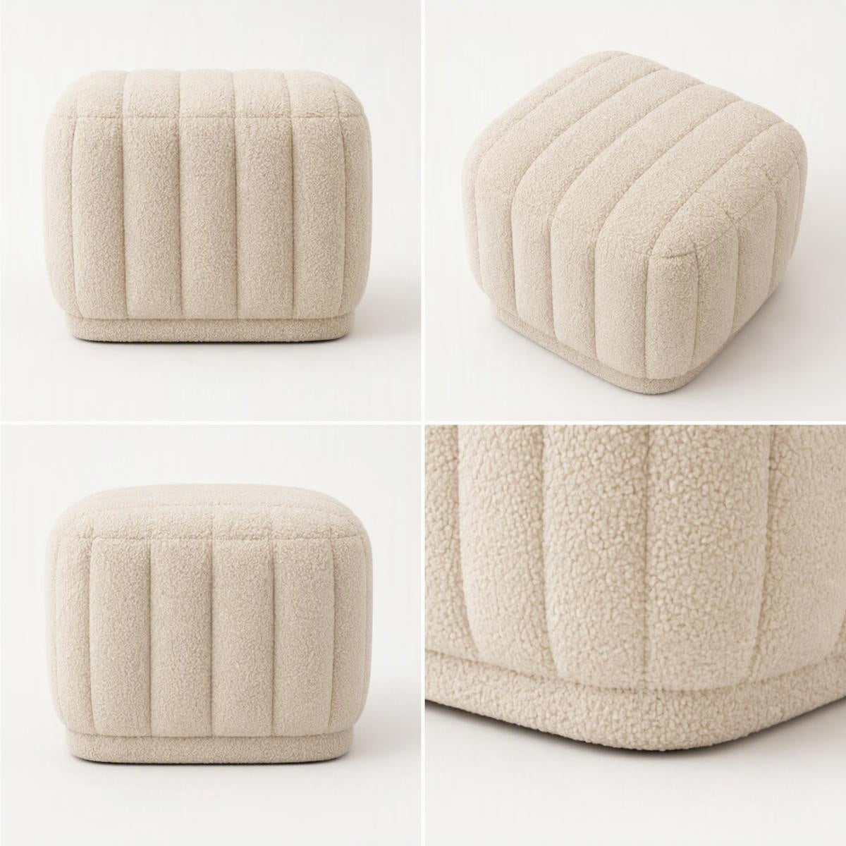 AAF Furniture Boucle Channel Tufted Square Stool for Living Room