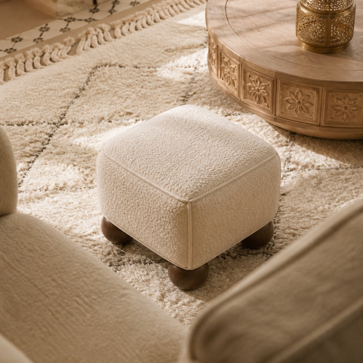 AAF Boucle Modern Square Stool for Living Room