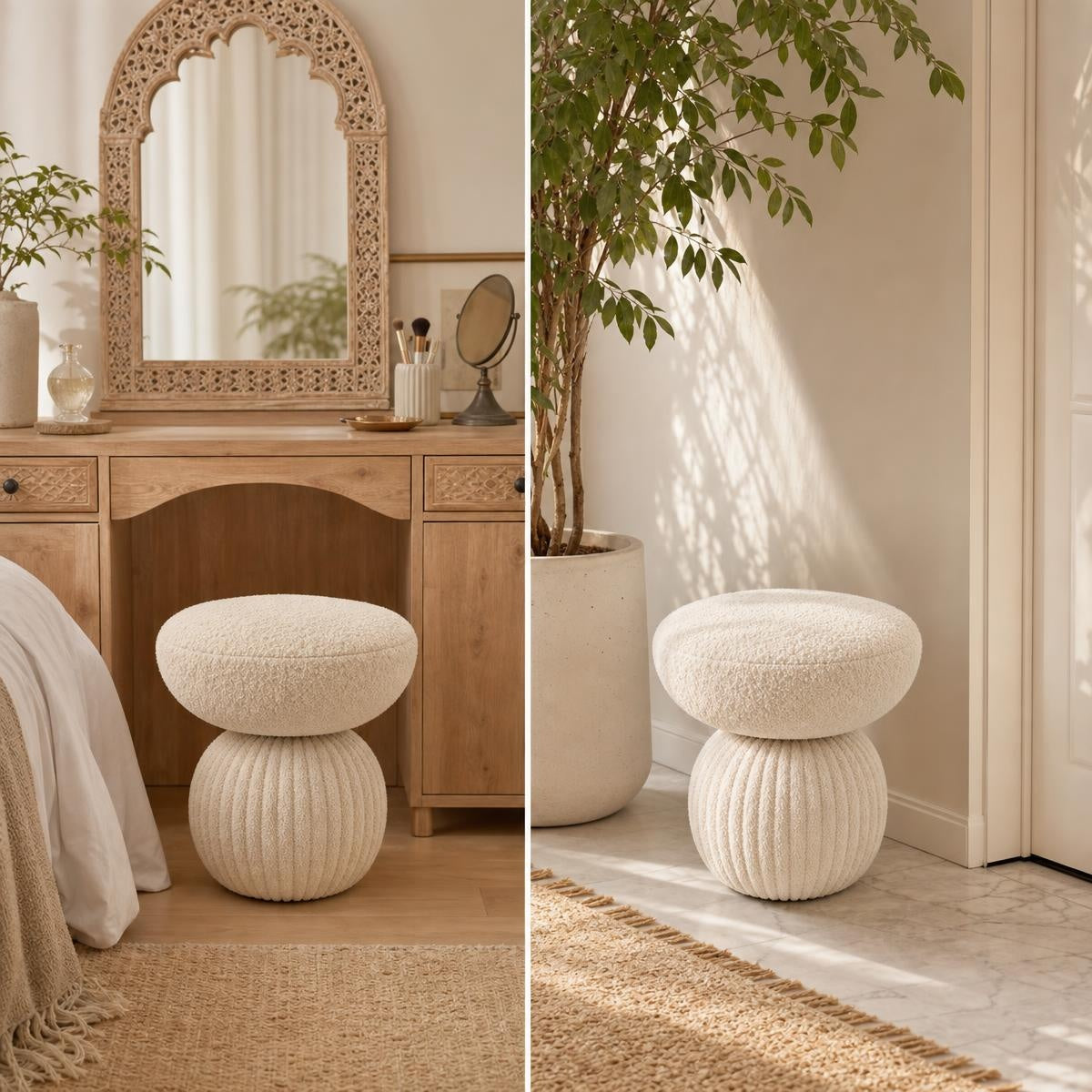 AAF Boucle Mushroom Shape Accent Stool for Living Room