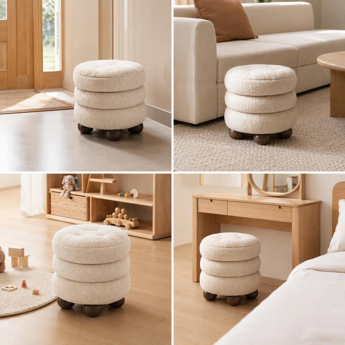 AAF Boucle 3‑Tier Round Stacked Stool for Living Room