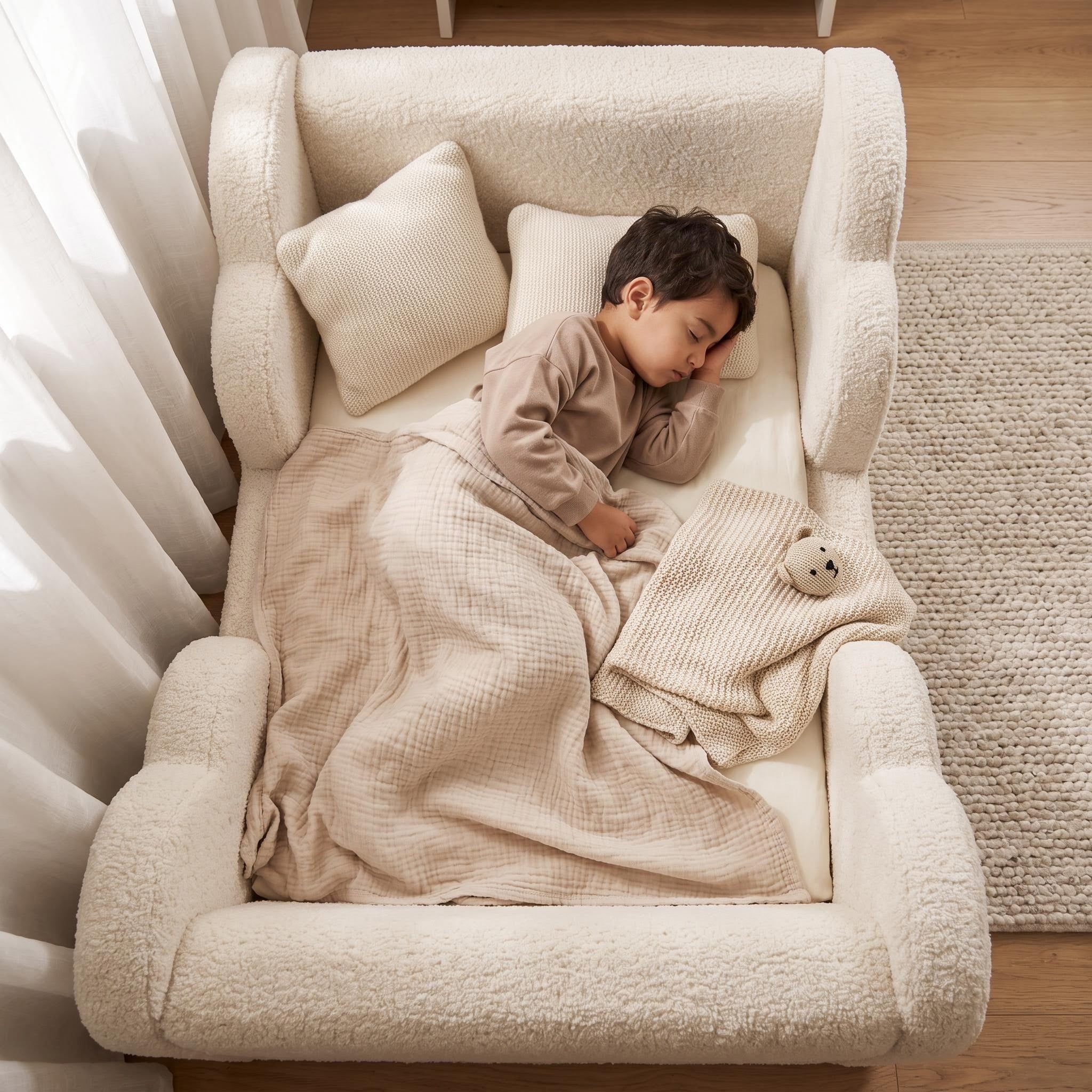 AAF Cream Teddy Fleece Enclosed Guardrail Kids Bed Frame