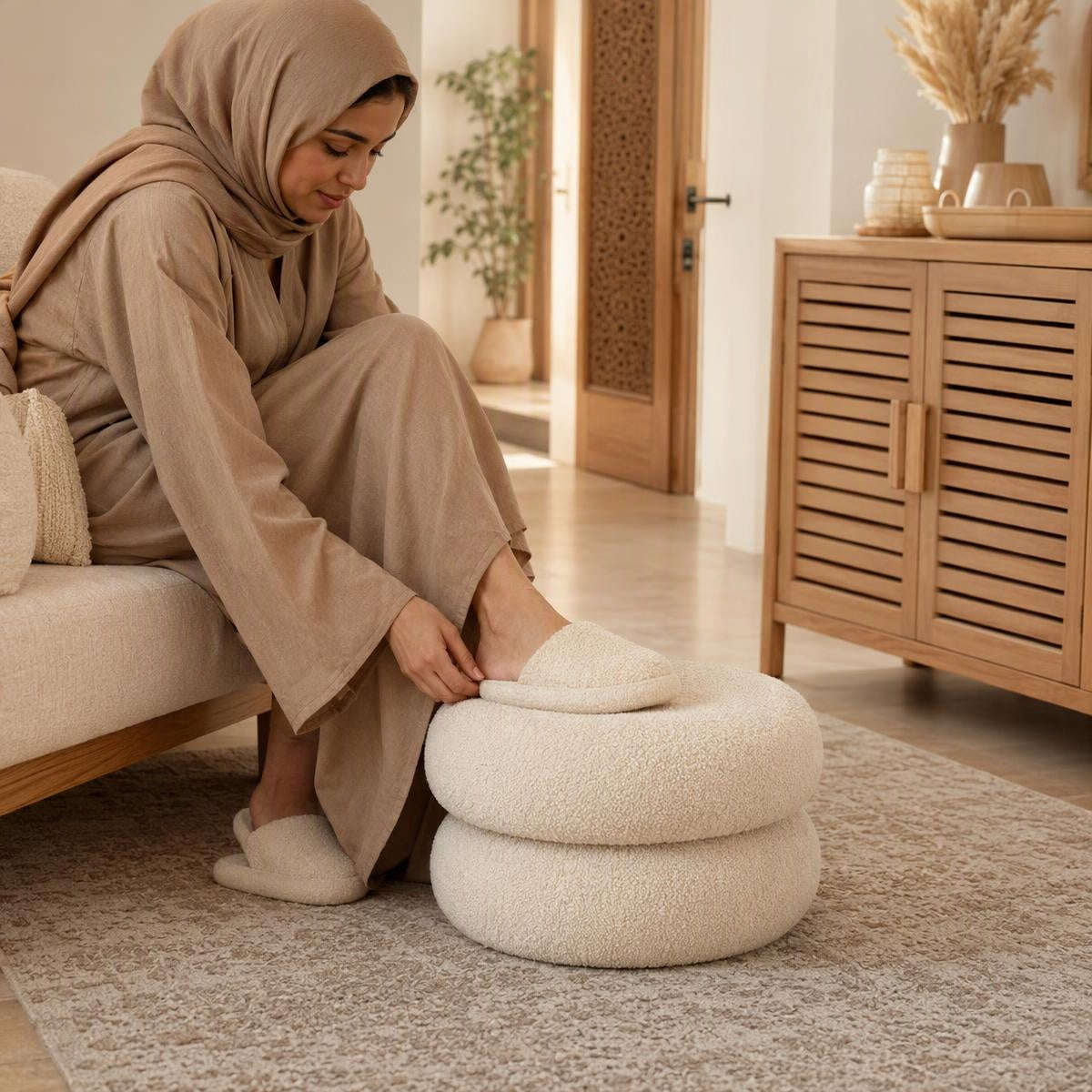 AAF Boucle 3‑Tier Round Stacked Stool for Living Room