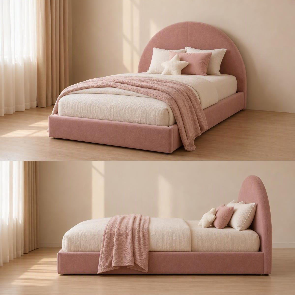 AAF Rose Pink Half-Moon Headboard Kids Bed Frame