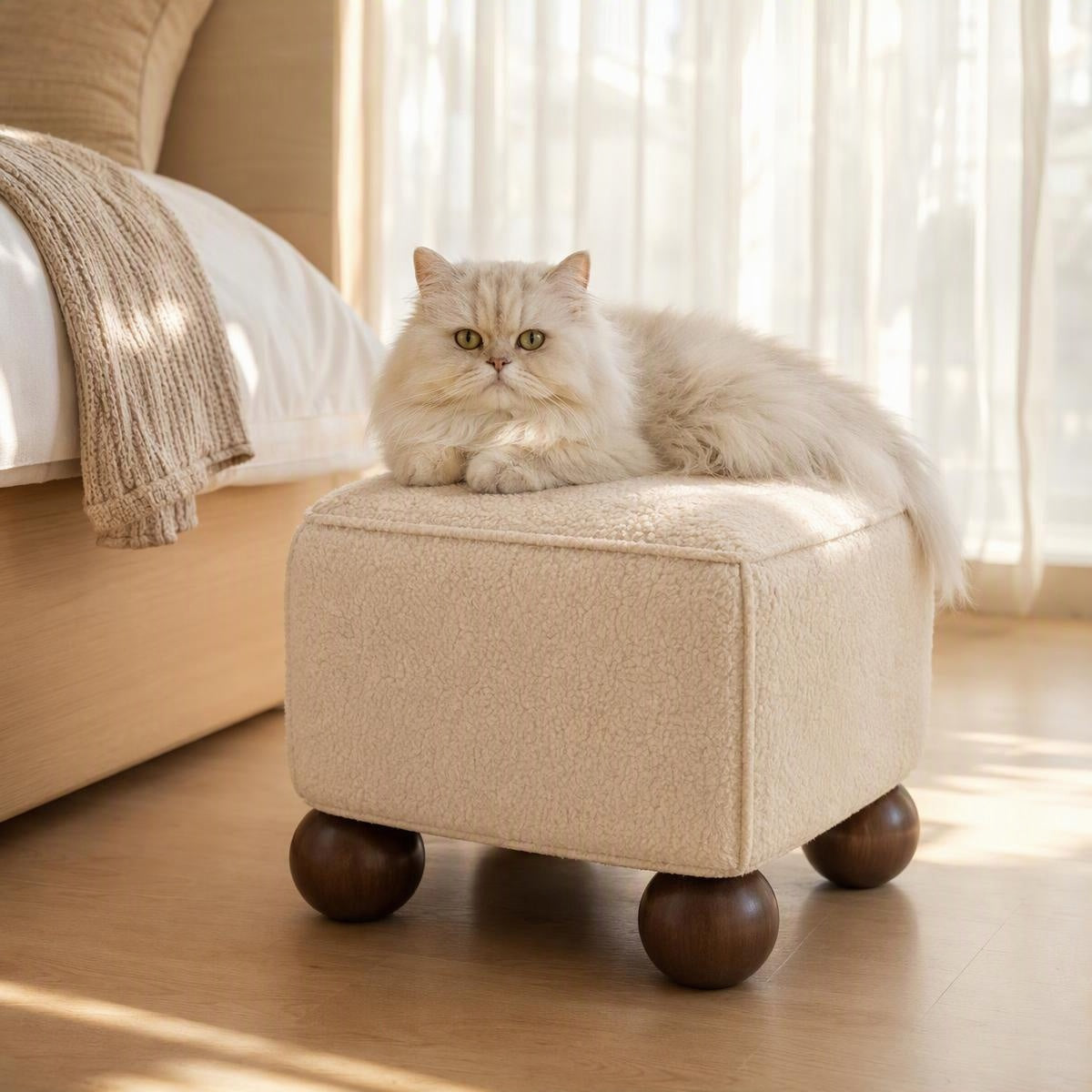 AAF Boucle Modern Square Stool for Living Room