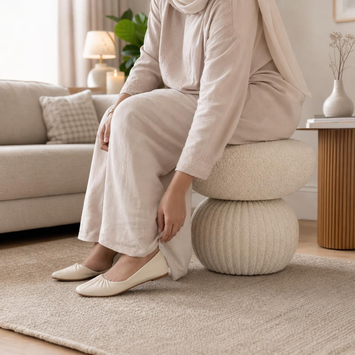 AAF Boucle Mushroom Shape Accent Stool for Living Room