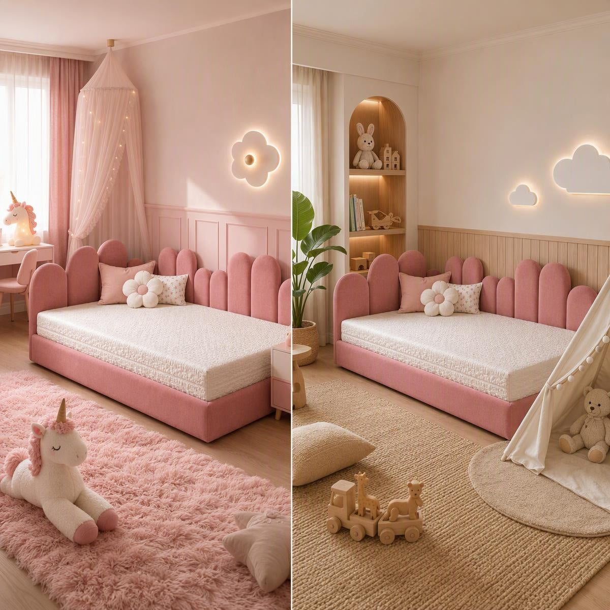 AAF Pink Boucle Arch Panel Kids Bed Frame