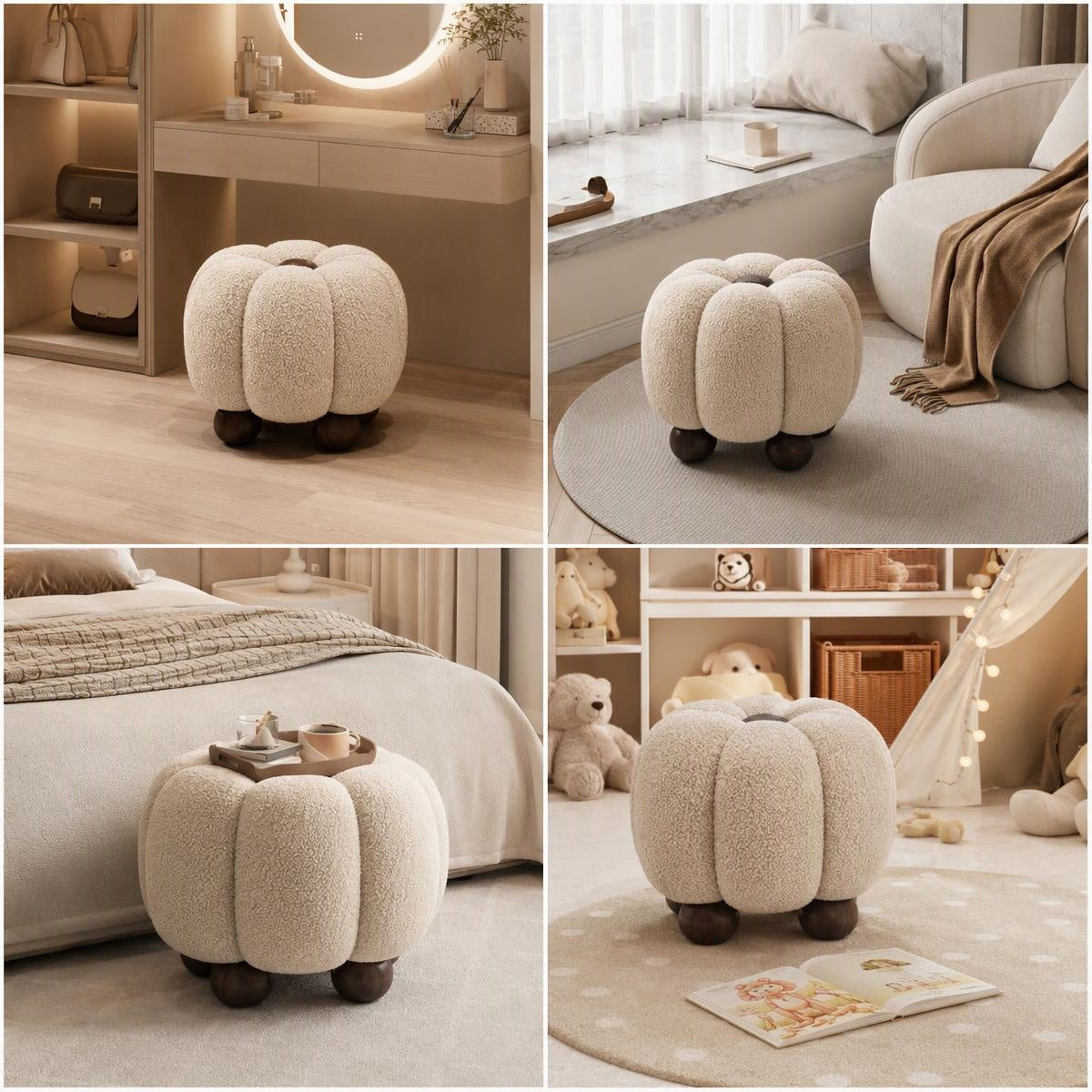 AAF Boucle Modern Pumpkin Stool for Living Room