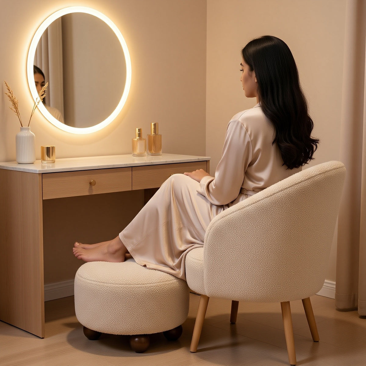 AAF Boucle Modern Round Accent Stool for Living Room