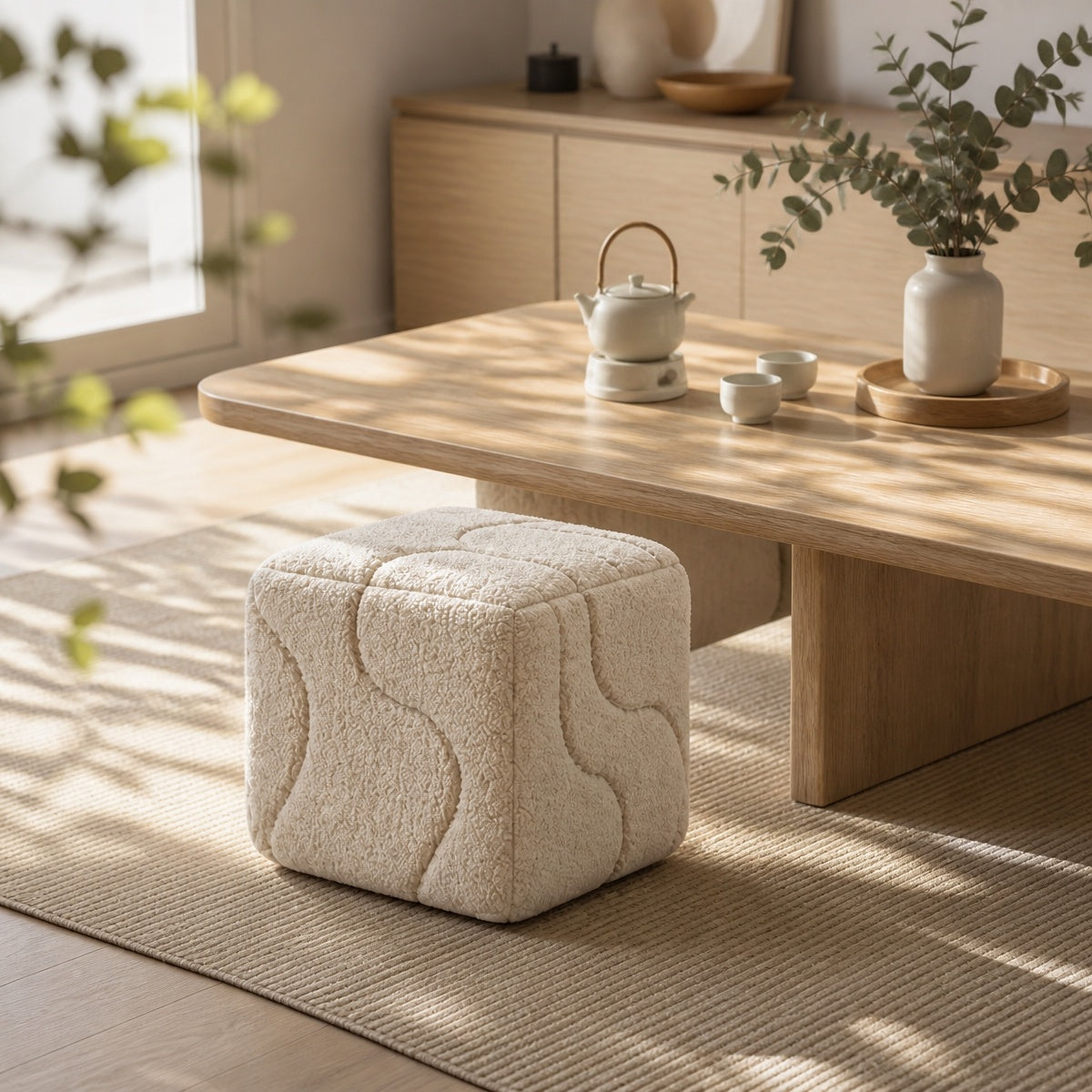 AAF Boucle Irregular Cube Decorative Stool for Living Room