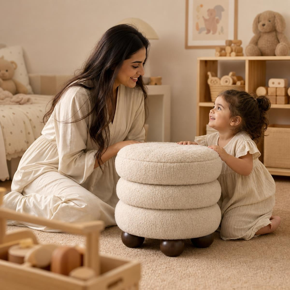 AAF Boucle 3‑Tier Round Stacked Stool for Living Room