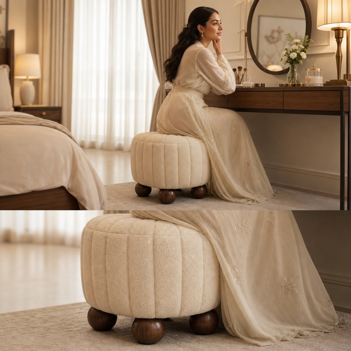 AAF Boucle Channel Tufted Square Stool for Living Room