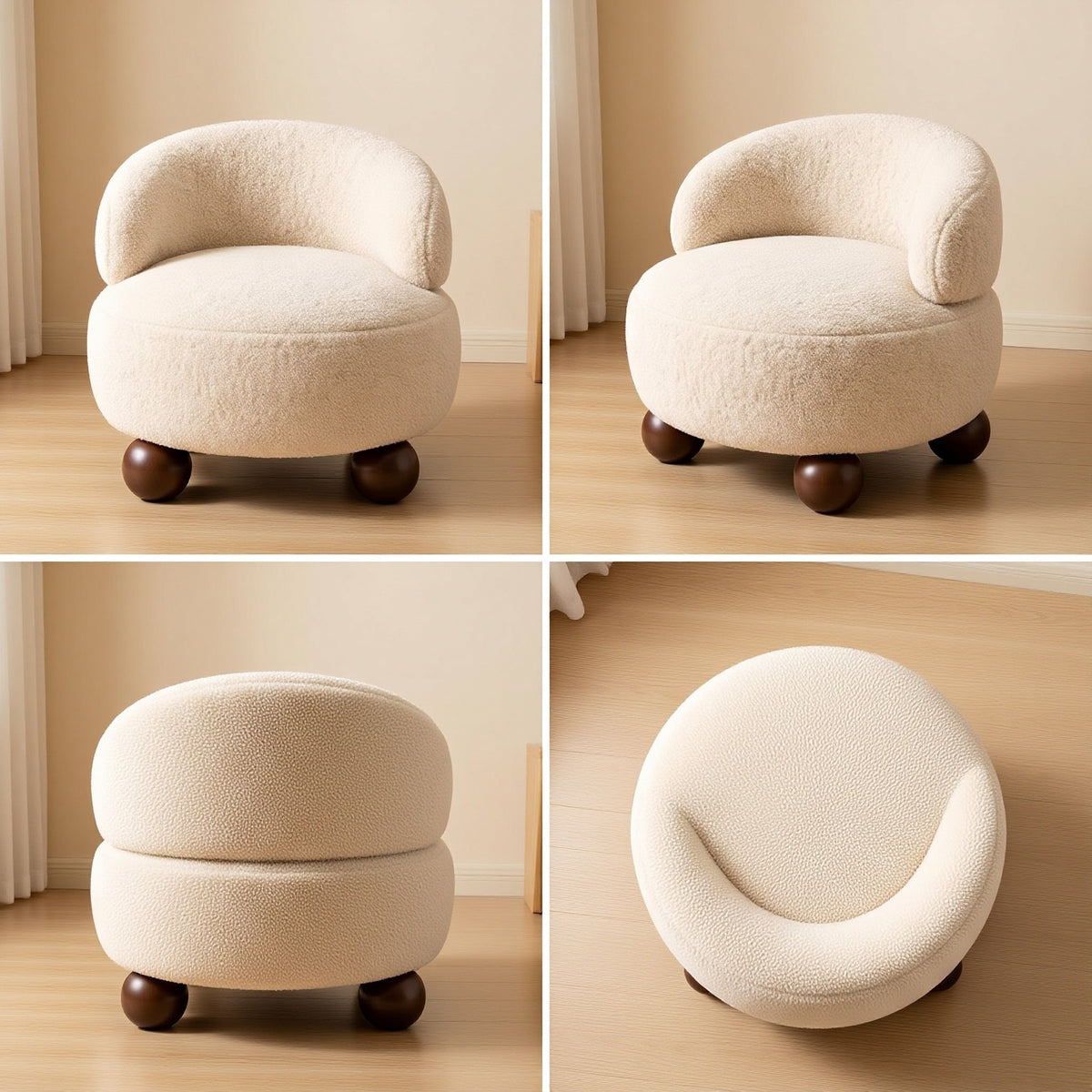 AAF Boucle Modern Round Accent Stool for Living Room
