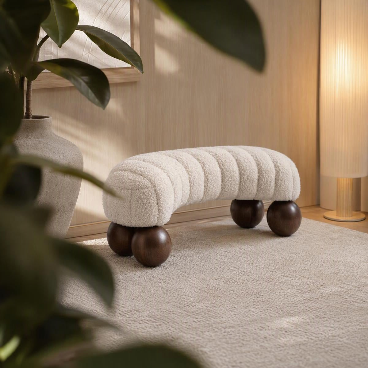 AAF Boucle Channel Curved Bench Stool for Living Room