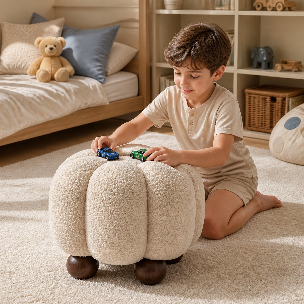 AAF Boucle Modern Pumpkin Stool for Living Room