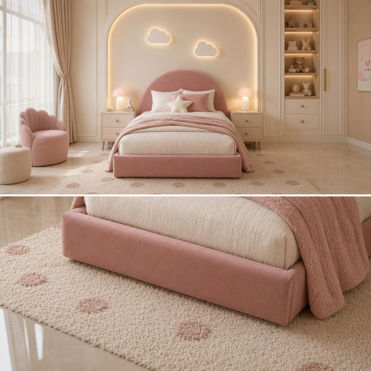 AAF Rose Pink Half-Moon Headboard Kids Bed Frame