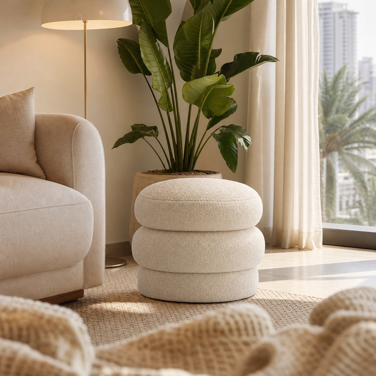 AAF Boucle 3‑Tier Round Stacked Stool for Living Room