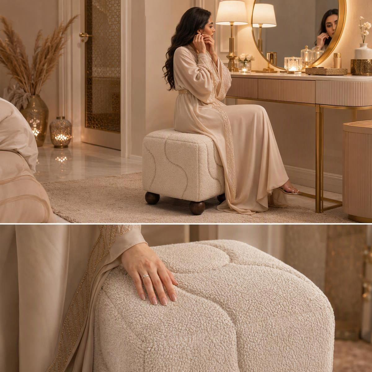 AAF Boucle Textured Cube Stool for Living Room