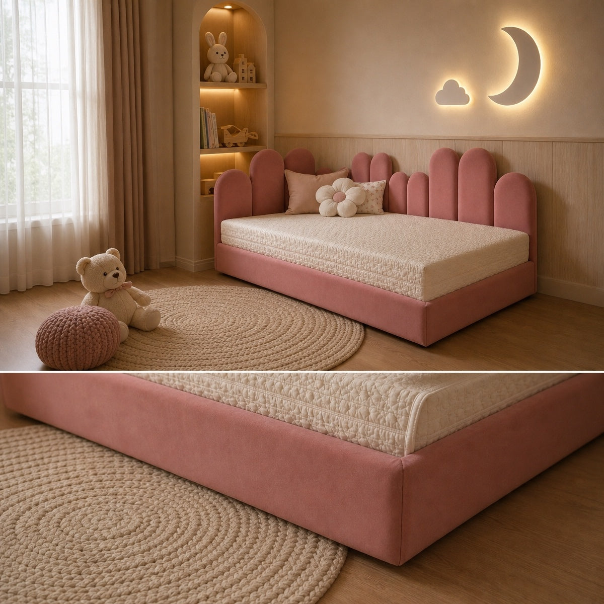 AAF Pink Boucle Arch Panel Kids Bed Frame
