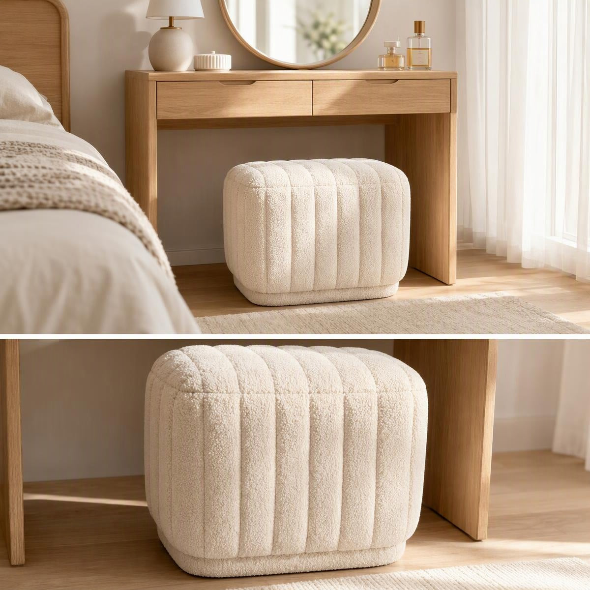 AAF Furniture Boucle Channel Tufted Square Stool for Living Room