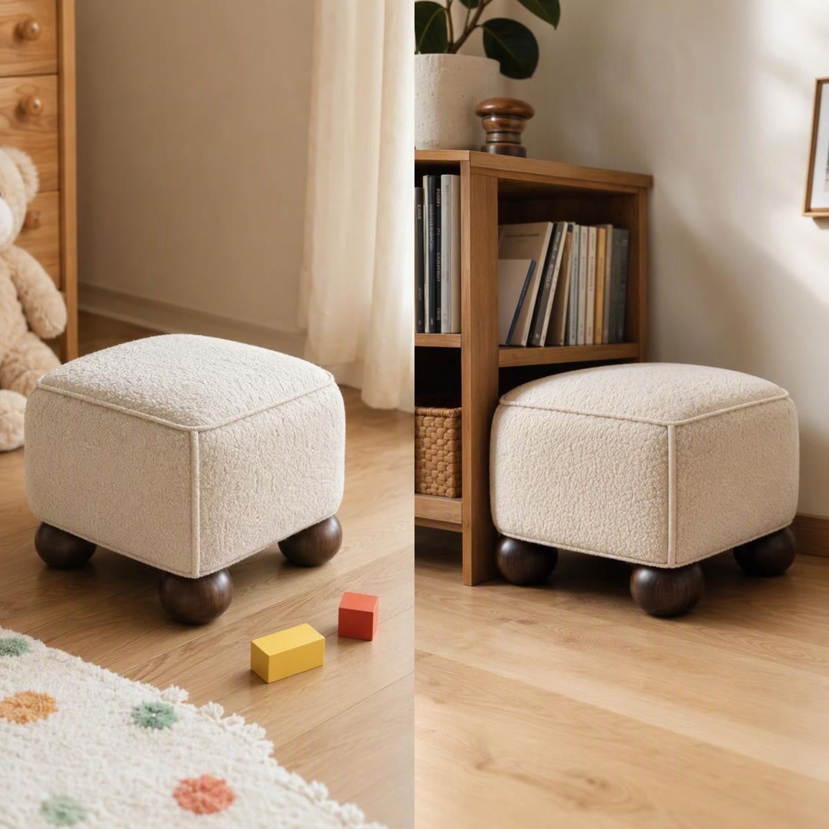 AAF Boucle Modern Square Stool for Living Room
