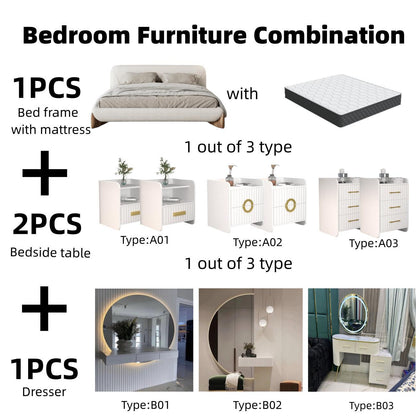 AAF Furniture Bedroom Furniture Bed Frame with Mattress Bedside table Dresser