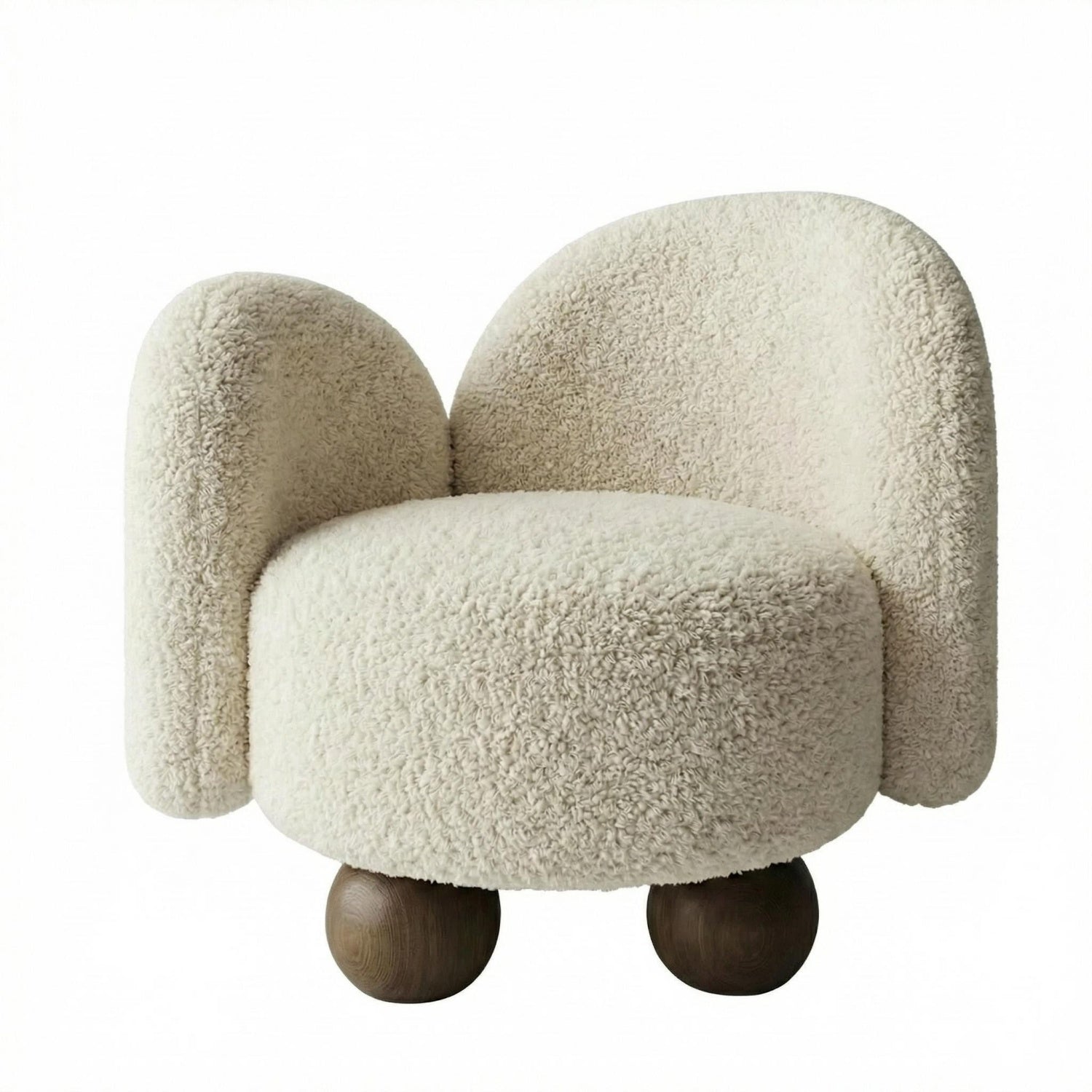 AAF Sherpa Fleece Accent Chair Dual Back Off White Walnut UAE