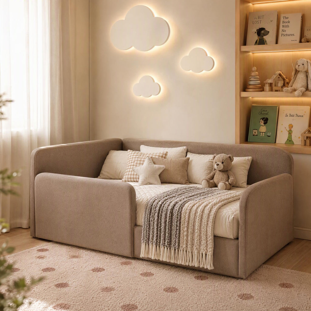 AAF Taupe Teddy Fleece Enclosed Guardrail Kids Daybed Frame