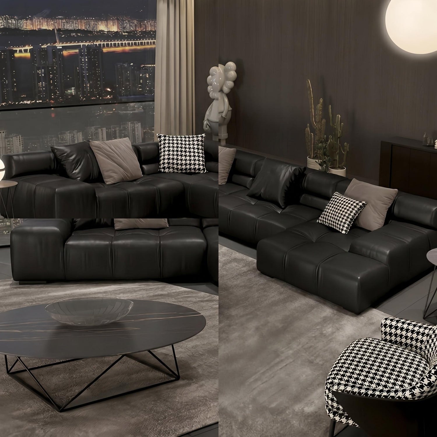 AAF Modular Black Leather Tufted Sectional Sofa Italian UAE