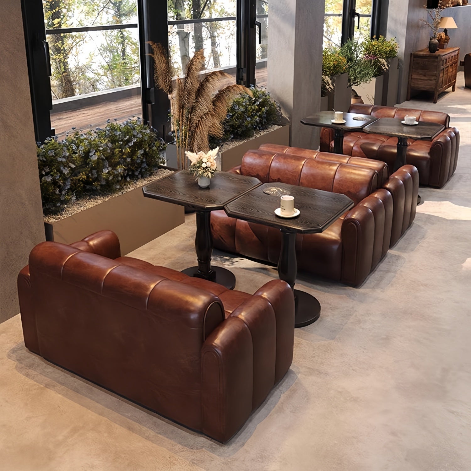 AAF Modern Bubble Tufted Leather Lounge Sofa Table Set