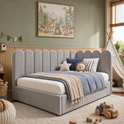 AAF Grey Teddy Fleece Scalloped Enclosure Kids Bed Frame