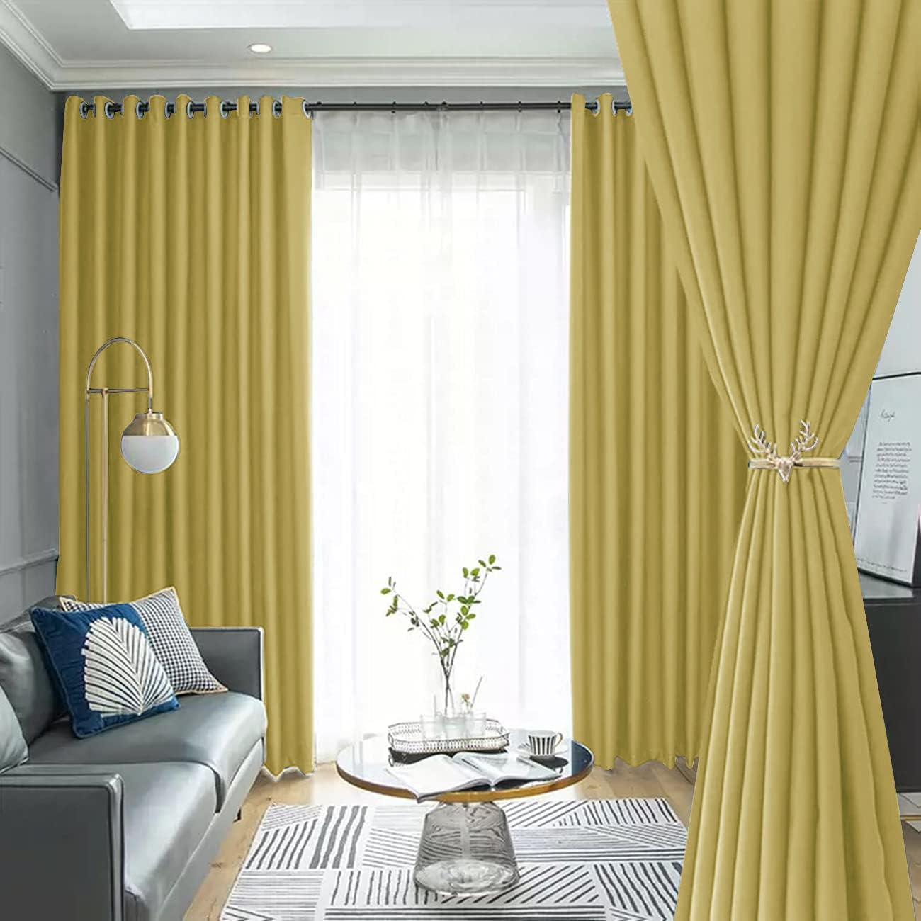 2 Panels 60% Blackout Curtains for Living Room Thermal Insulated Bedroom Darkening Drapes for Basics Room Window