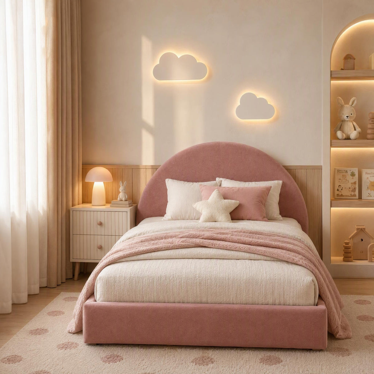 AAF Rose Pink Half-Moon Headboard Kids Bed Frame