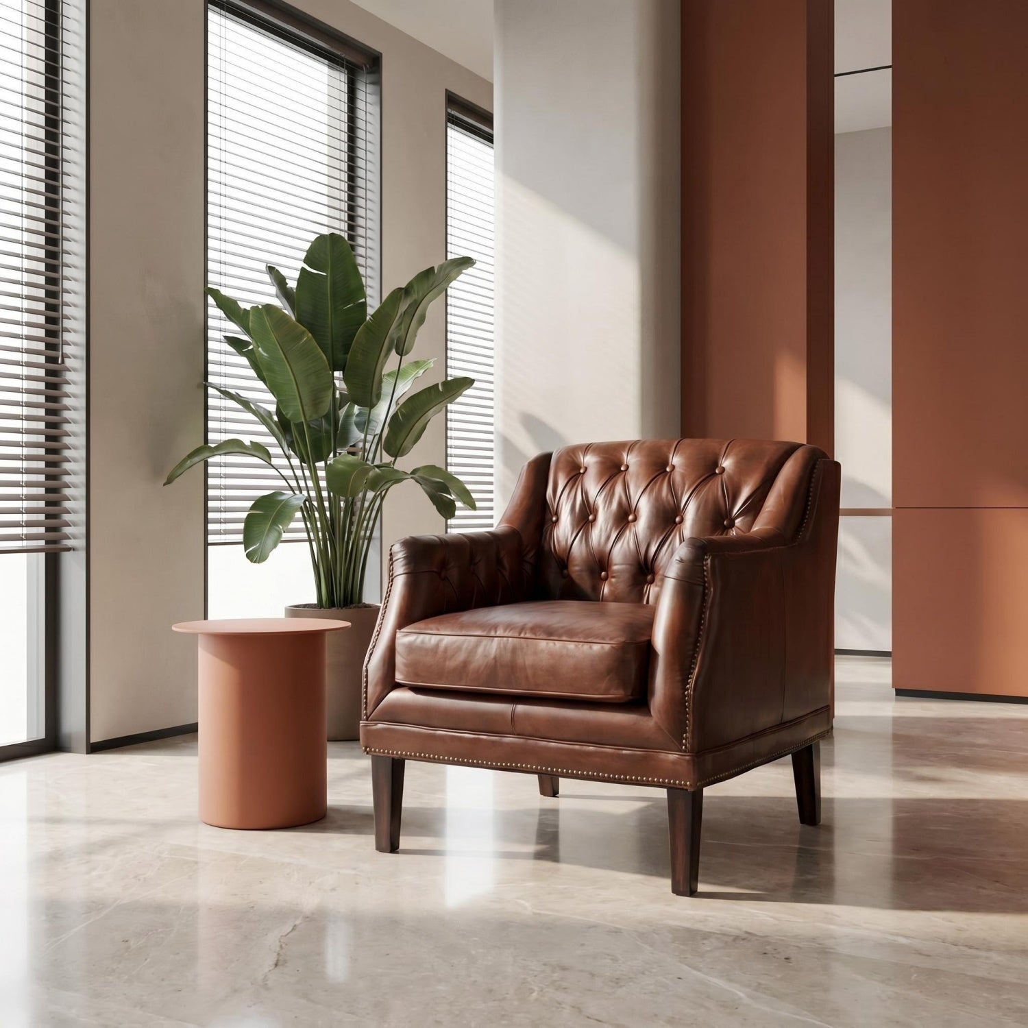 AAF Chesterfield Leather Lounge Sofa & Table Set