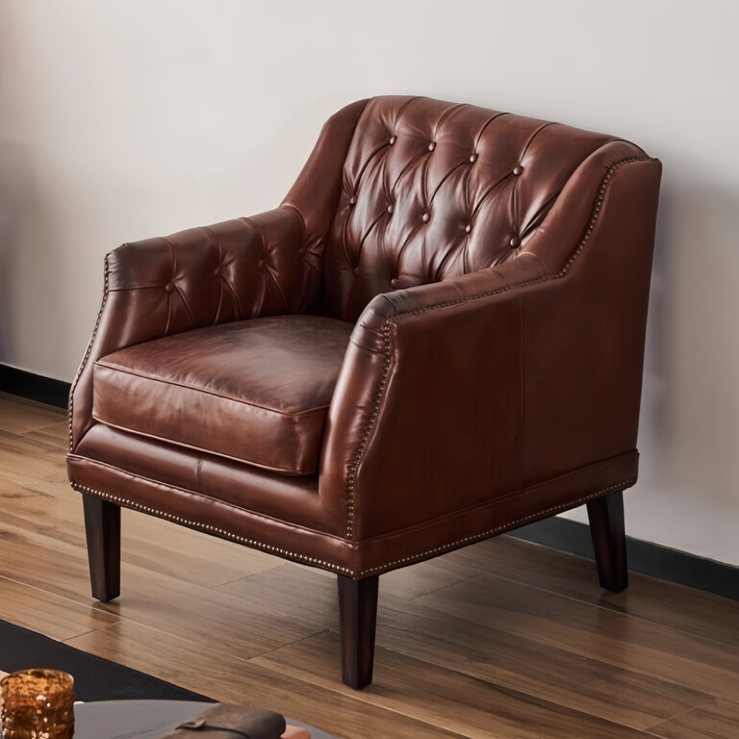 AAF Chesterfield Leather Lounge Sofa & Table Set