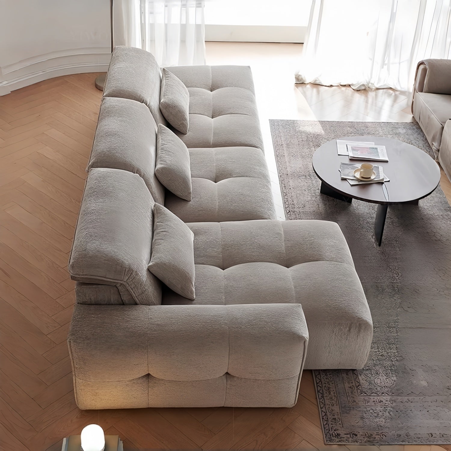 AAF Furniture Pixel Modular Lounge Sofa - Oversized Deep Seat Fabric Sofa, compact cream sofa, fabric, full set view