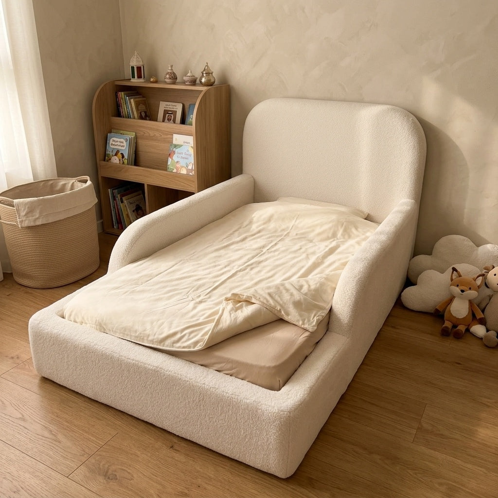 AAF Rounded Curved Headboard Sherpa Fabric Kids Safety Bed