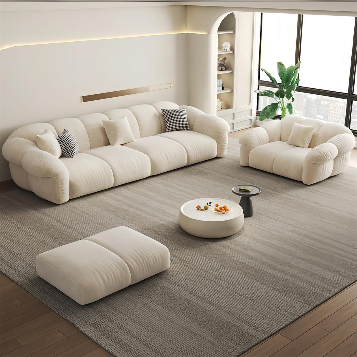 Rounded Plump Sofa Fleece 1-4 Seat 300cm
