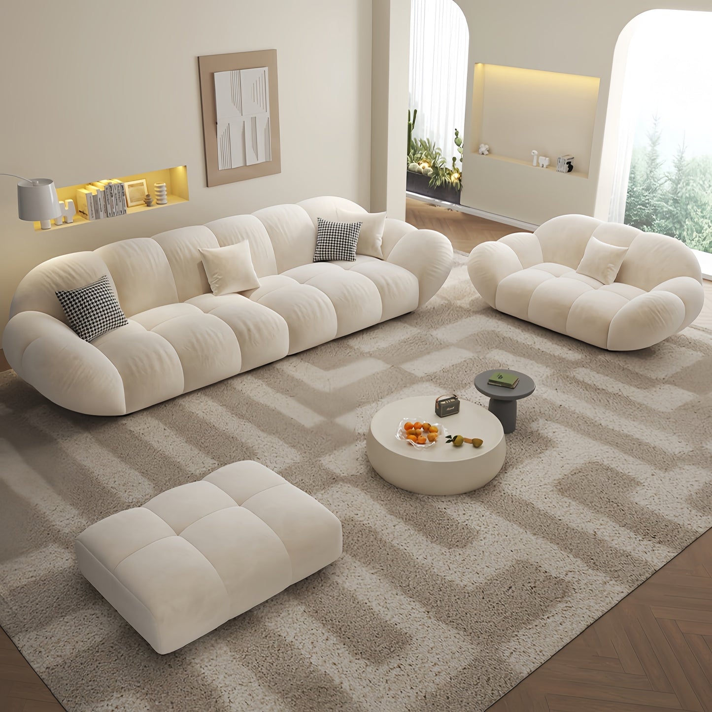 AAF FURNITURE Light Luxury Fabric Cloud Shaped Sofa set for Livingroom