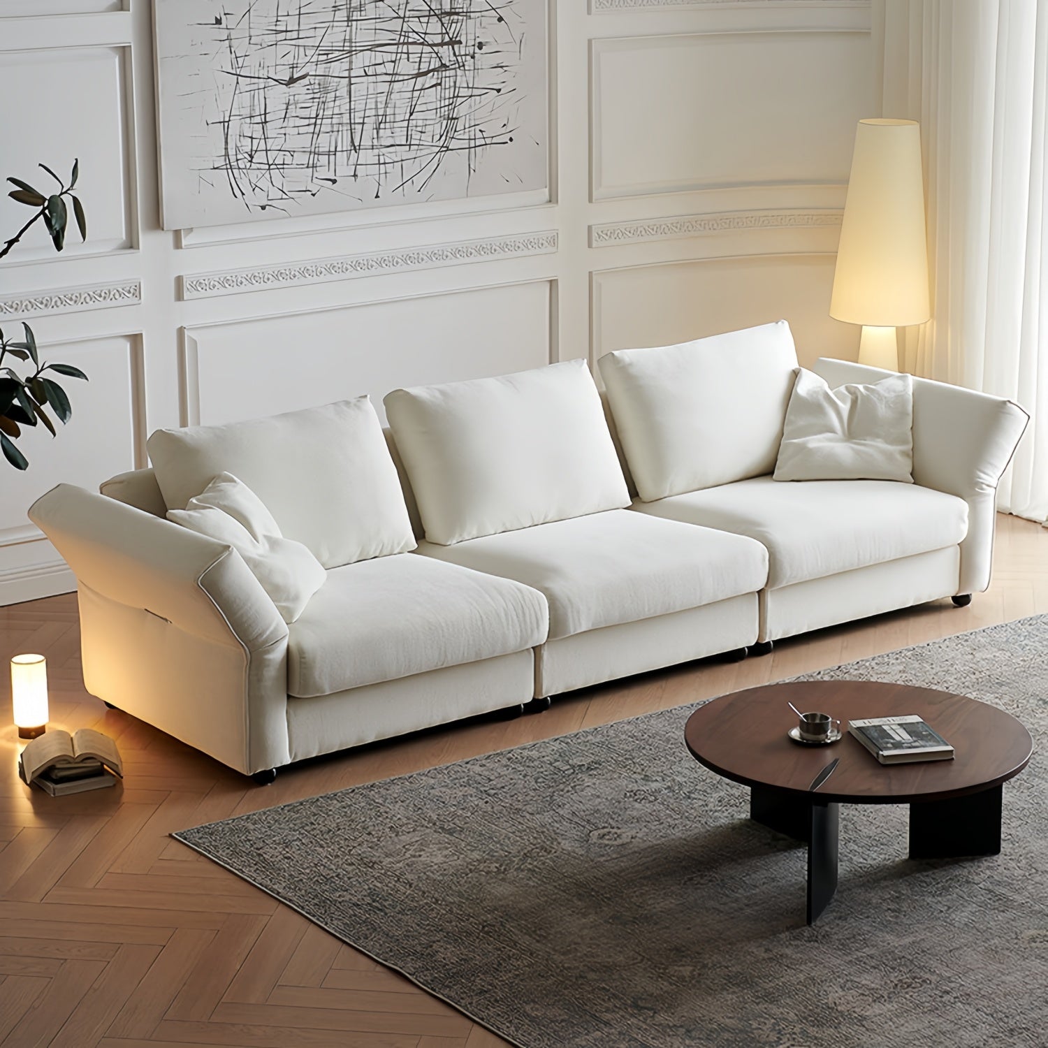 Beige Cloud Sofa Set 1-4 Seater with Footstool - Fabric Couch UAE
