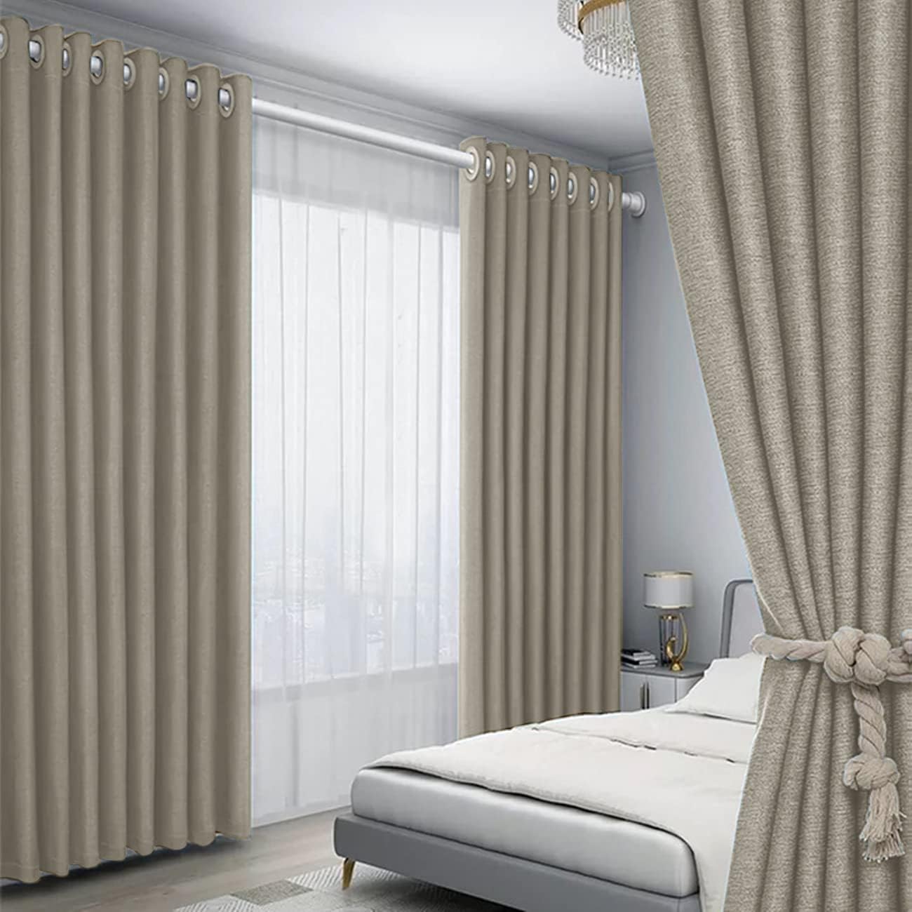 2 Panels 100% Blackout Curtains for Living Room Thermal Insulated Bedroom Darkening Drapes