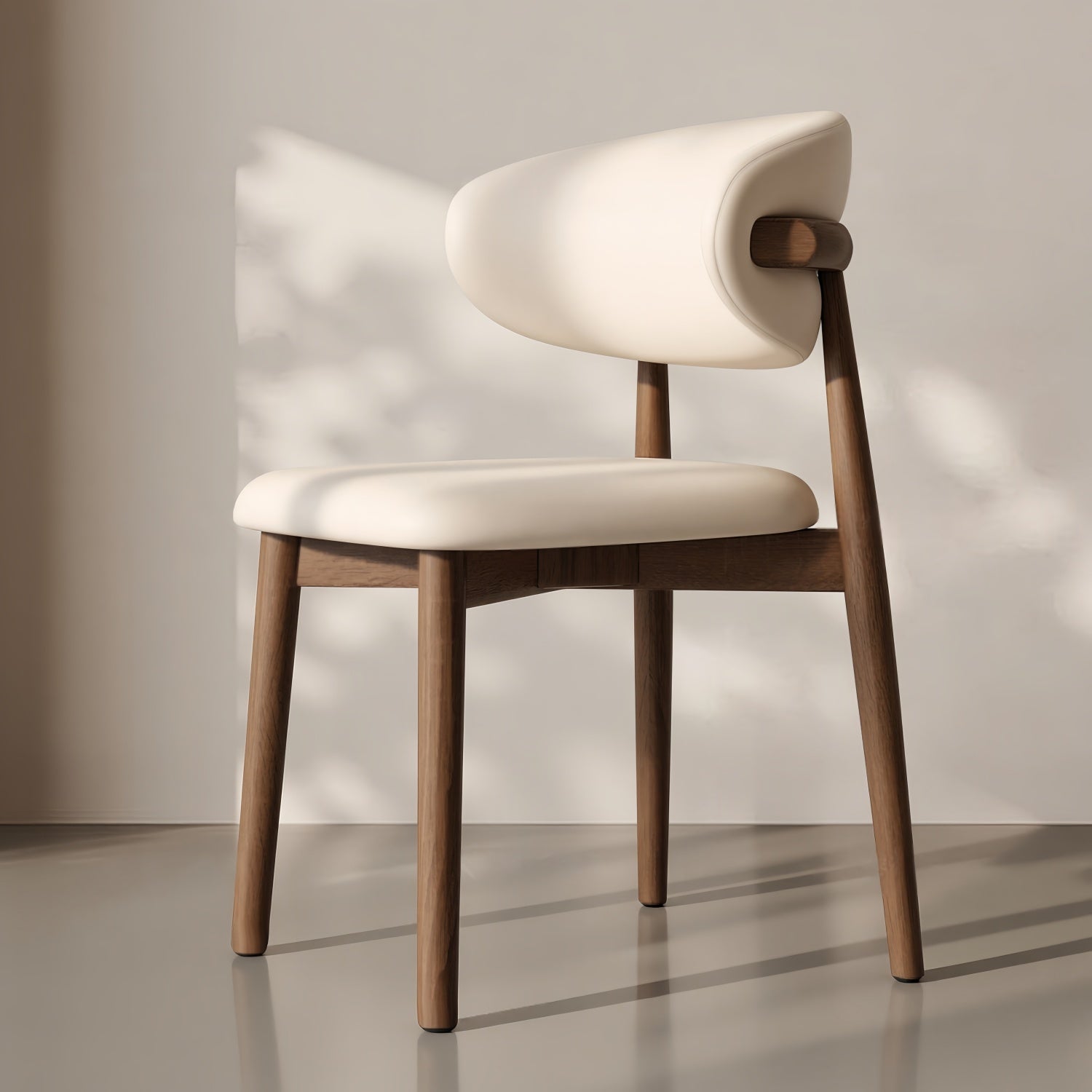 Walnut Wood Chair Beige Linen Arc Back Round Accent Modern UAE