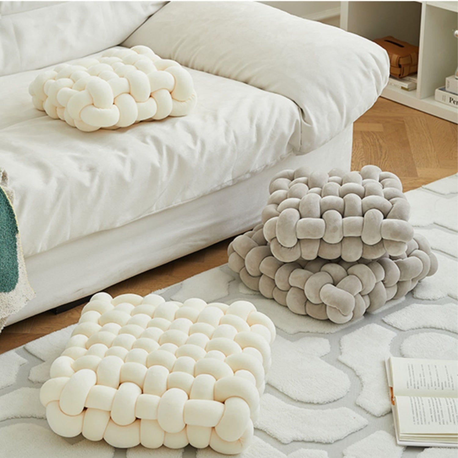 AAF Furniture Velvet Cream Modern Stool for Living Room