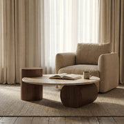 AAF Furniture Travertine Sintered Stone Coffee Table Set Walnut Column 2-Piece UAE