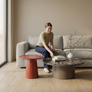 AAF Furniture Marble Coffee Table Set Red Grey 2-Piece Luxury UAE