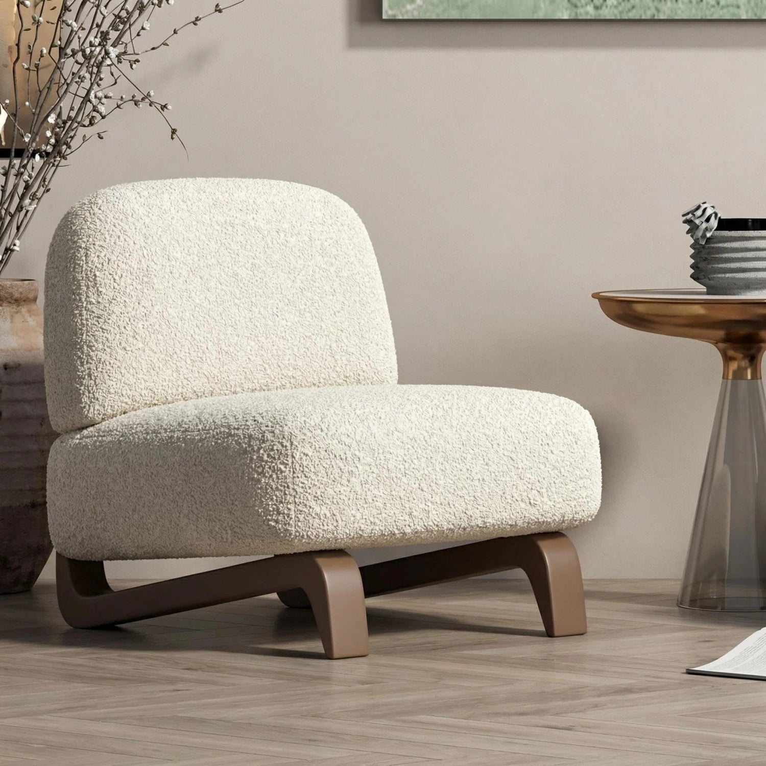 AAF Nordic Sherpa Fleece Accent Chair Off White Dark Metal UAE
