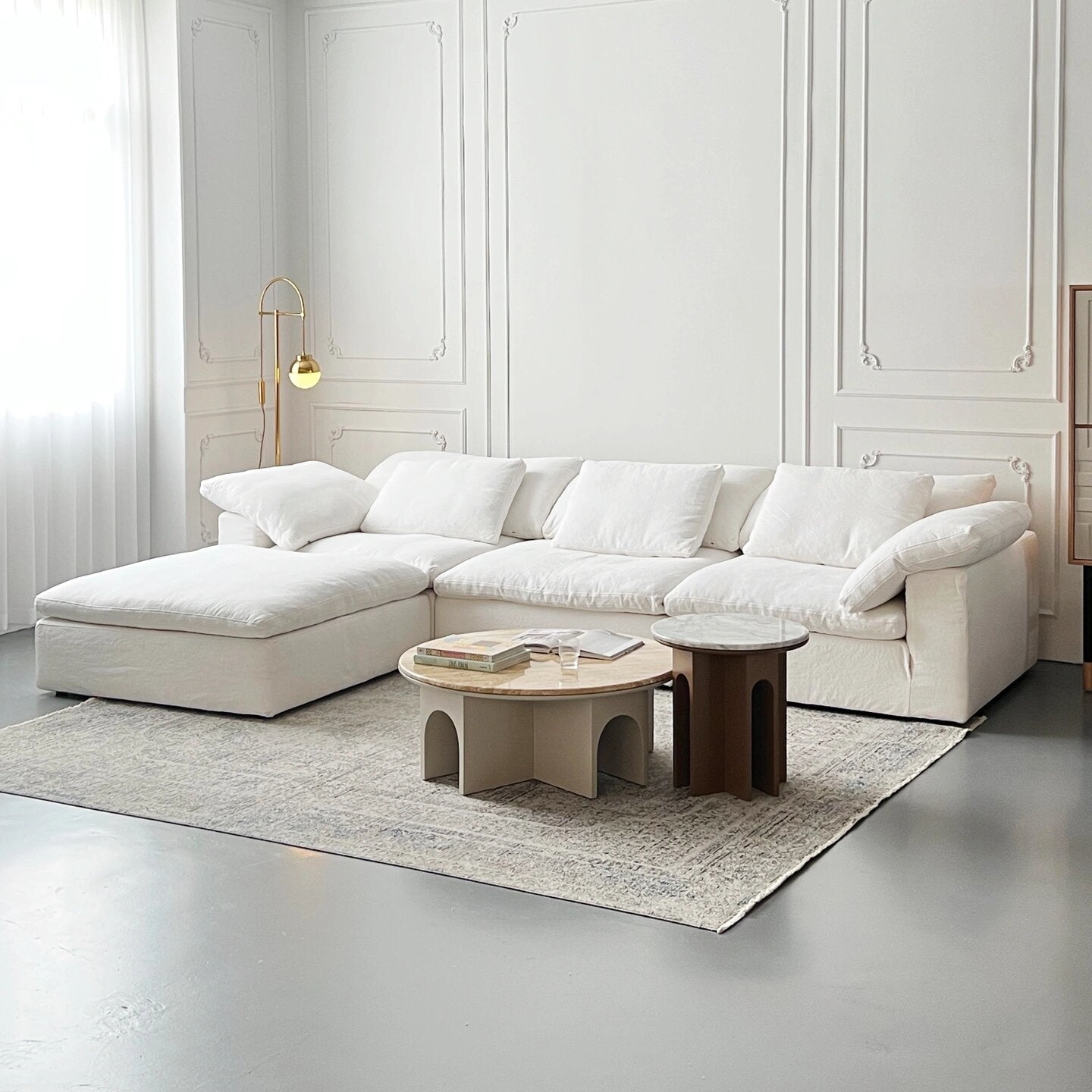 AAF Furniture Light Luxury Linen Cotton  Fabric Cloud Shaped Sofa set for Livingroom
