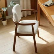 AAF Wood Frame Sherpa Chair Cream - Arc Armrest Dining Accent UAE