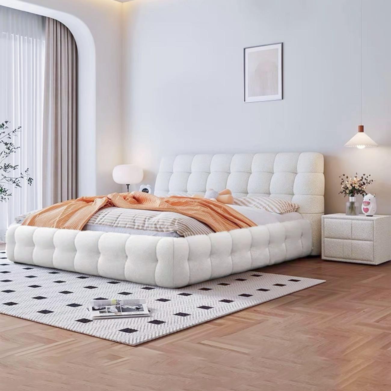 AAF Furniture Light Luxury Fleece Fabric Wrap Bed Frame for Bedroom Without Mattress