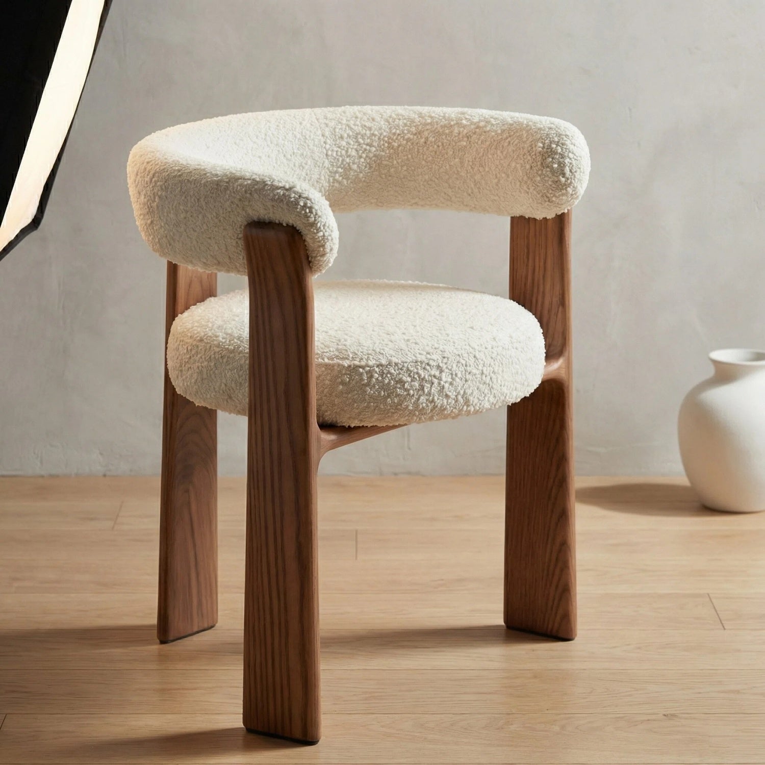 AAF Dark Wood Sherpa Chair Cream Nordic UAE